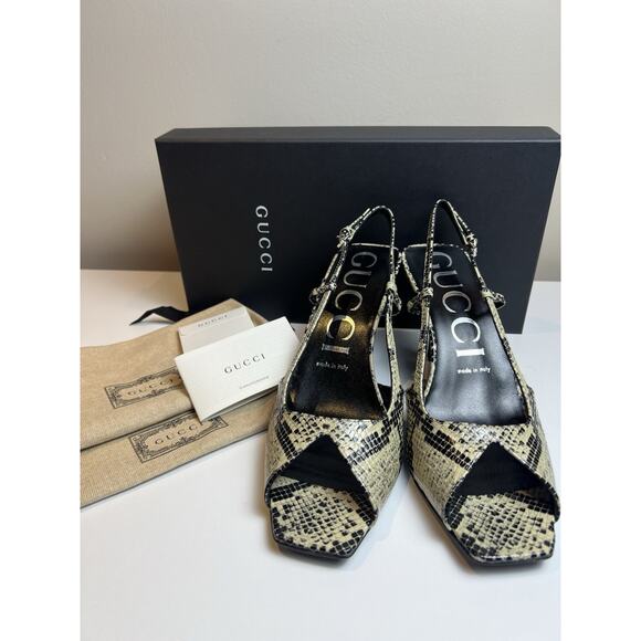 Gucci Python Calf Print Sandal Leather in Beige/Avana BNWB 39 EU Gucci - Picture 1 of 11